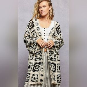 POL Open Front Crochet Cardigan